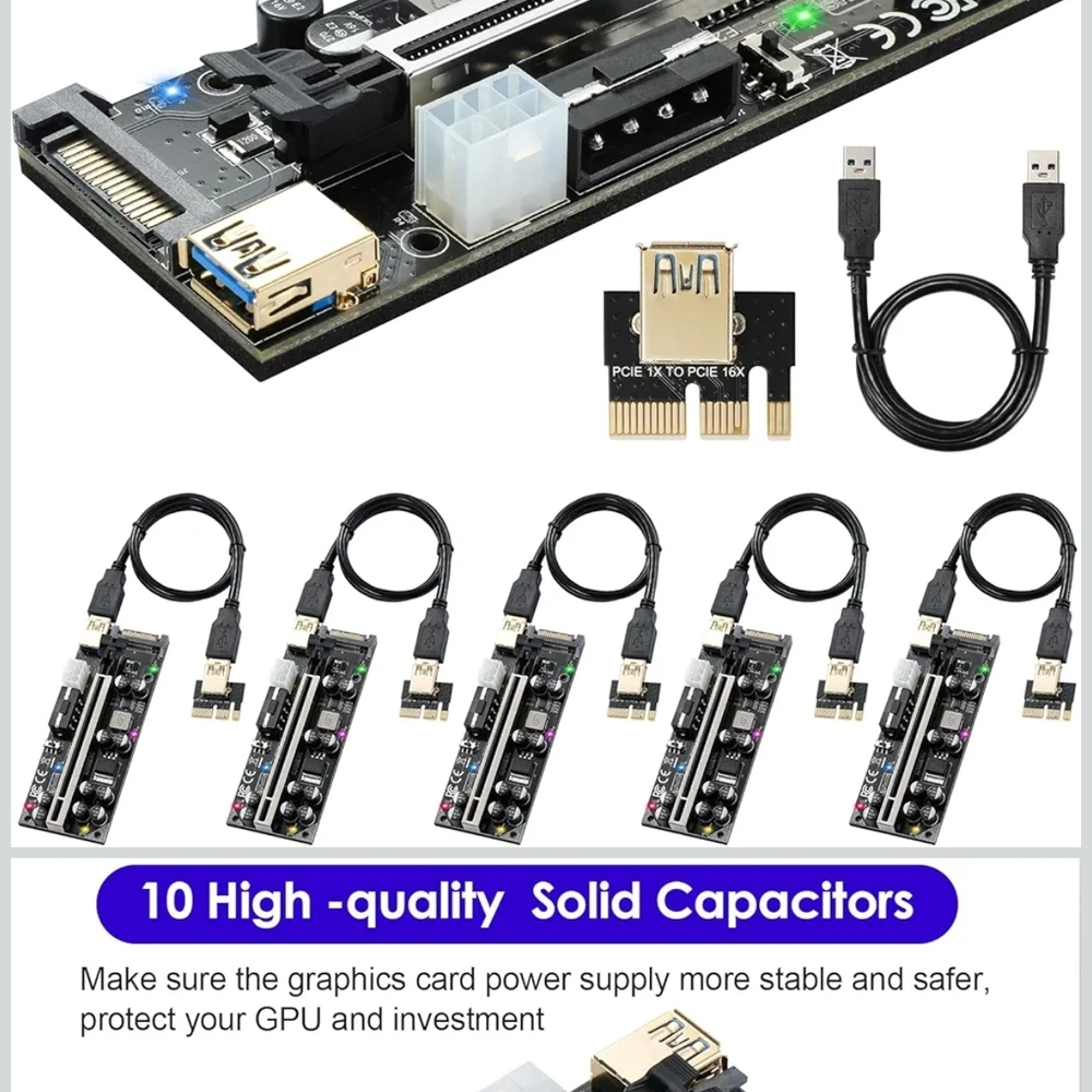 6 Pack VER009s RCIE riser PCI GPU risers Card 1X To 16X Powered Riser (43)